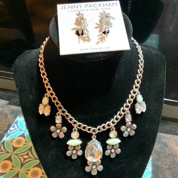 Vintage Silver Floral Jeweled STATEMENT NECKLACE NWOT ⭐️CRYSTAL EARRINGS - Picture 12 of 15